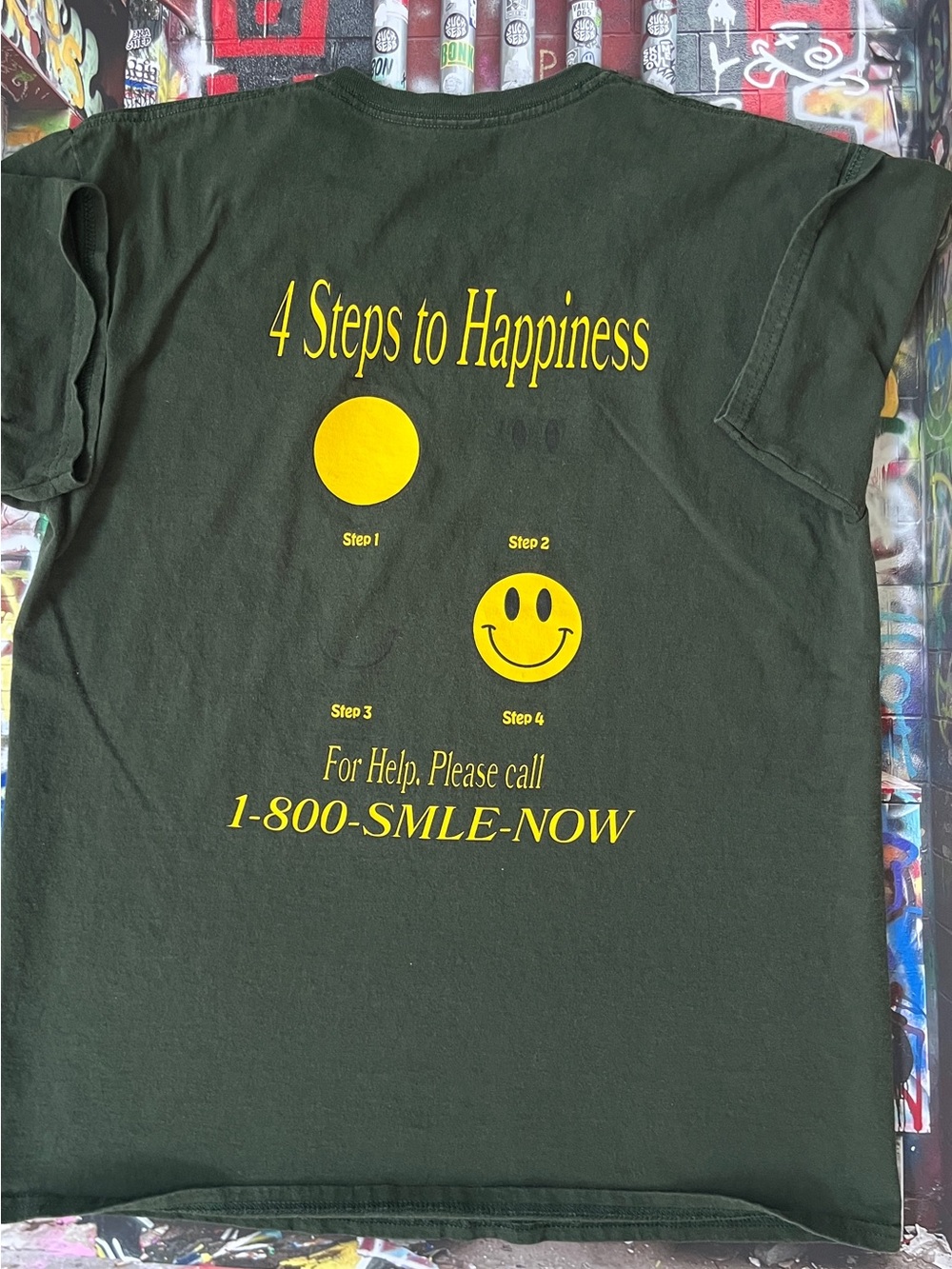 Men's Dark Green Short Sleeve Graphic Tee with Yellow Print